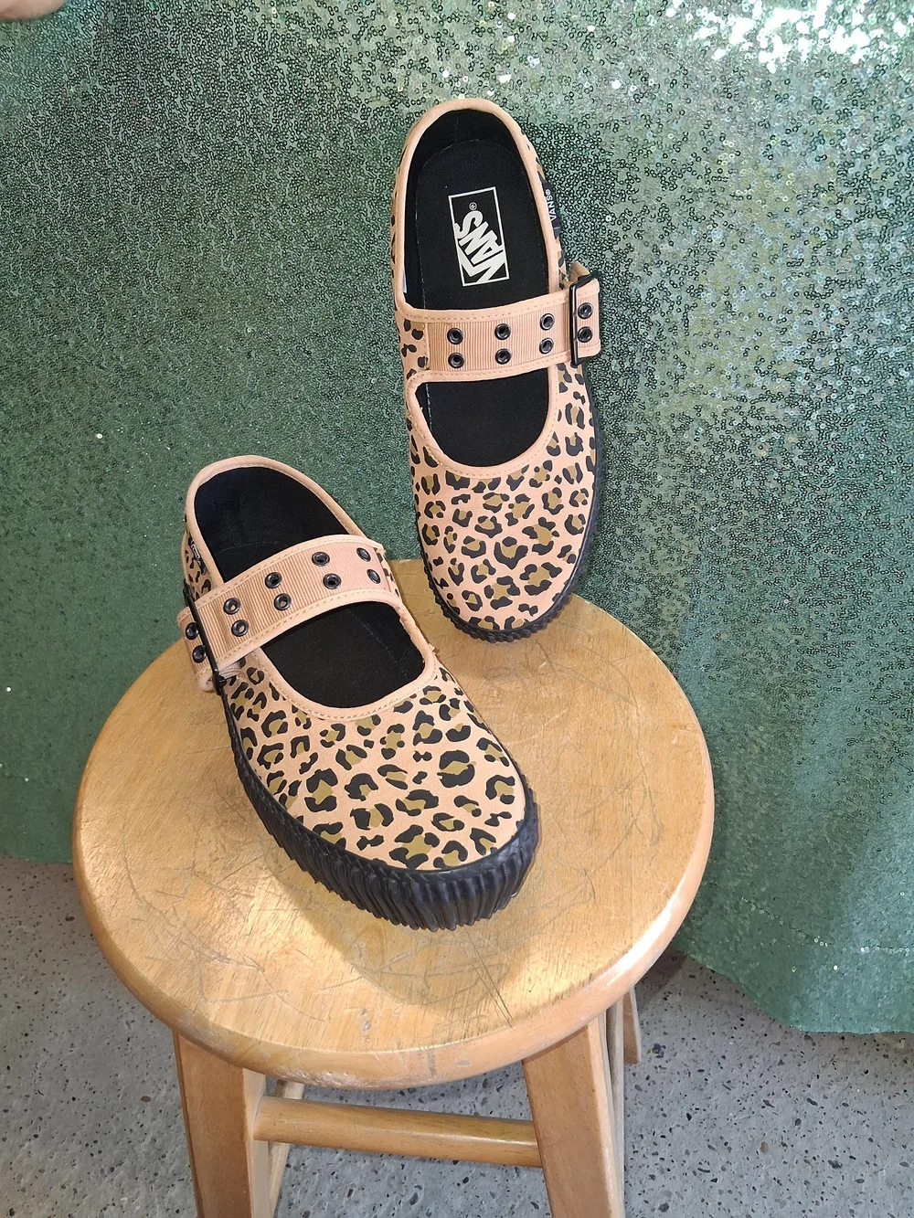 Vans Leopard Print Mary Jane Platform Shoes - Tan and Black